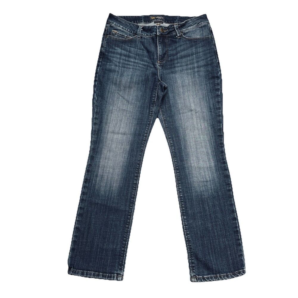 Lee Regular Fit Straight Leg Mid Rise Jeans Petite 10P (31x27) Blue Denim Womens